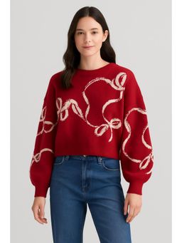 Cider - Knitted Bowknot Graphic Oversized Sweater
