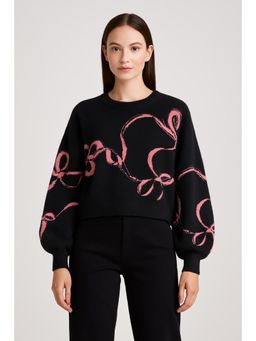 Cider - Knitted Bowknot Graphic Oversized Sweater