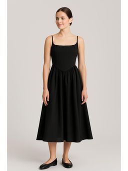 Cider - Cotton Linen Scoop Neckline Broderie Anglaise Ruffle Maxi Dress