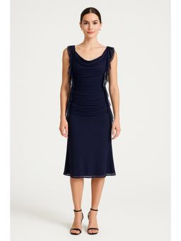 Cider - Cowl Neck Solid Ruffle Hem Ruched Maxi Dress