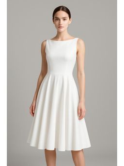 Cider - 100% Cotton Boat Neck Solid Ruffle Midi Dress