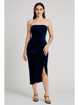 Cider - Velvet Strapless Solid Ruched Split Maxi Dress