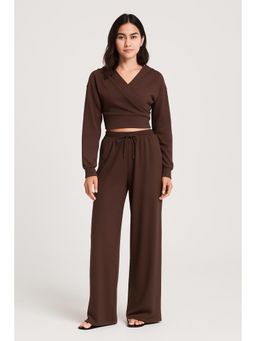 Cider - Cotton-blend Solid Ruched Hoodie & Mid Rise Elastic Waist Knotted Straight Leg Trousers