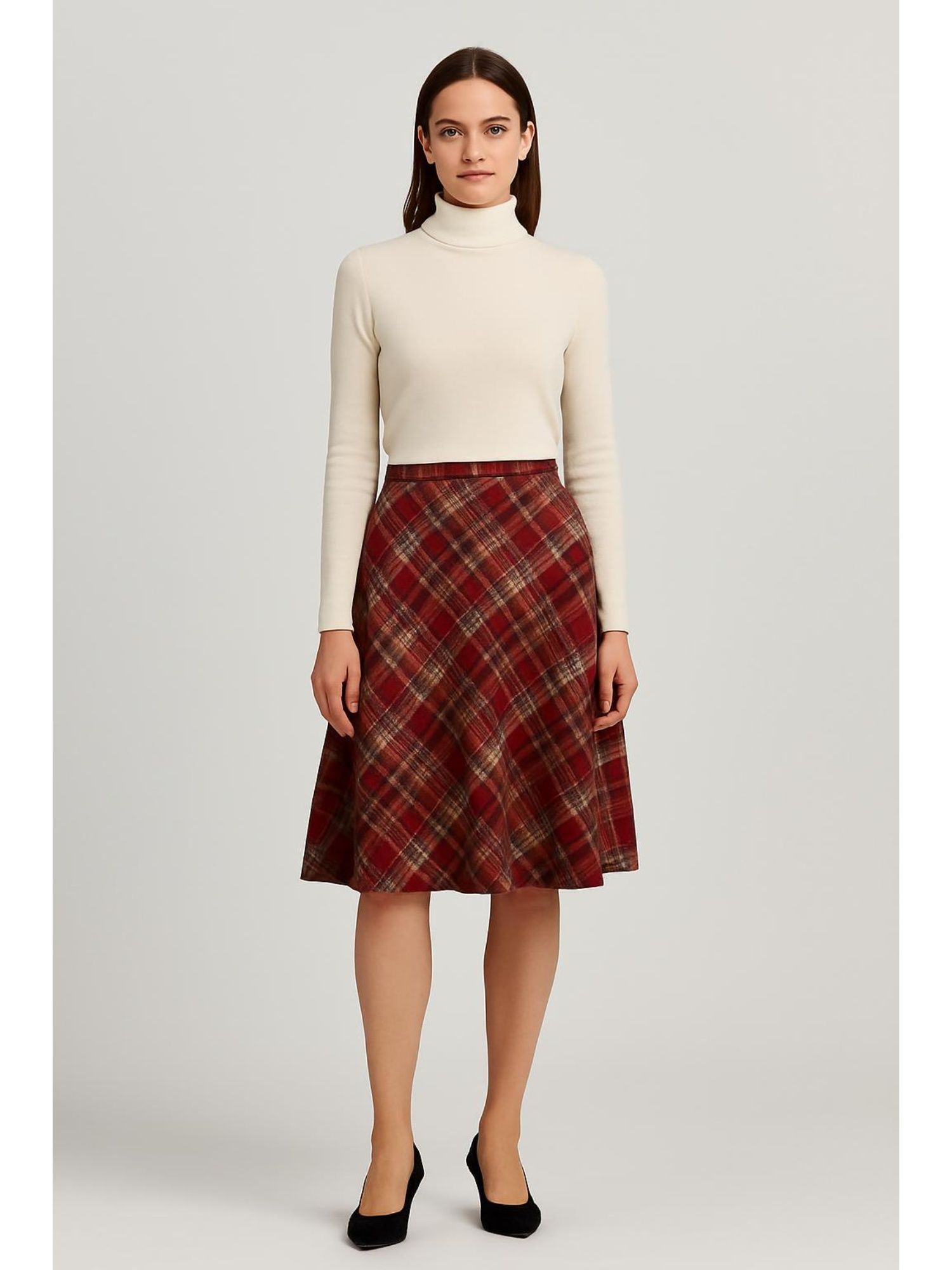 cider Wool-look Mid Rise Tartan Ruffle Hem Skirt-picture-12