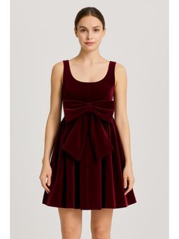 Cider - Velvet Boat Neck Bowknot Midi Dress Curve & Plus