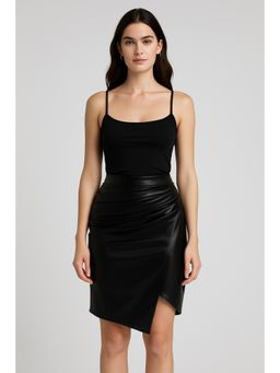 Cider - Faux Leather Mid Rise Ruched Split Skirt Curve & Plus