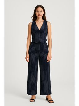 Cider - V-neck Stripe Button Tank Top & Mid Rise Pocket Straight Leg Trousers Set