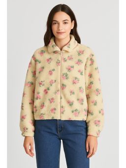 Cider - Fleece Stand Collar Floral Zipper Jacket
