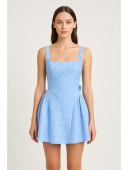Cider - Jacquard U-neckline Floral Backless Bowknot Mini Dress