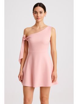Cider - Asymmetrical Neck Knotted Mini Dress
