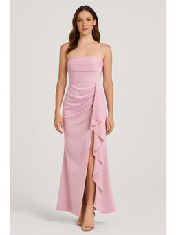 Cider - Woven Strapless Solid Ruched Maxi Dress