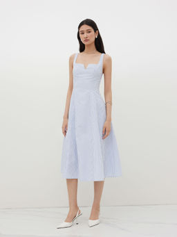 Cider - Square Neck Stripe Ruffle Hem Dress