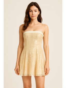 Cider - Sequins Fold Over Tie Back Mini Bandeau Dress