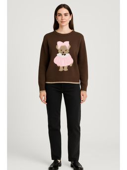 Cider - Knit Round Neckline Bear Contrasting Binding Sweater