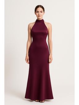 Cider - Satin Halter Neckline Backless Maxi Dress