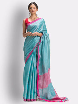 Angoshobha - Blue Handloom Zari Cotton Tissue Saree with Unstitched Blouse