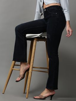 SHOWOFFFF - Womens Mildly Distressed Bootcut Black Denim Jeans