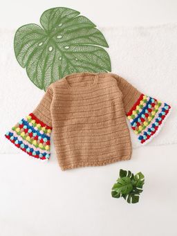 Woonie - Textured Beige Pullover Sweater