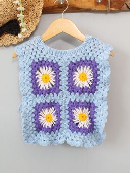 Woonie - Blue Daisy Side Tie Knot Sweater