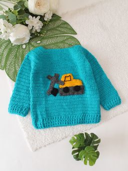 Woonie - Blue Construction Truck Designed Crochet Sweater