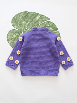 Woonie - Purple Daisy Floral Sleeve Baby Sweater