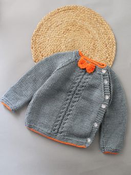 Woonie - Grey Handmade Full Sleeves Knitted Bow Detailing and Cable Design Sweater