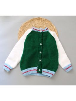 Woonie - Green Hand Knitted Varsity For Newborn Cardigan
