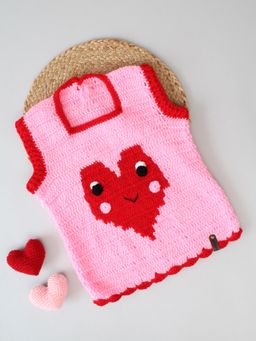 Woonie - Pink Crochet Sleeveless Heart Design Infants Sweater