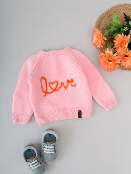 Woonie - Pink Handknitted Full sleeves Love Kids Sweater