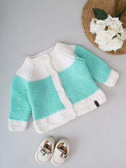 Woonie - Green Handknitted Garter Stitch Kids Cardigan