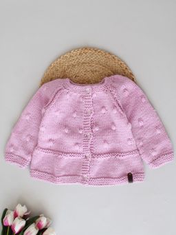 Woonie - Mauve Handknitted Bobble Stitch Infants Cardigan