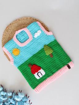Woonie - Multi-Color Handmade Crochet Sleeveless Sunrise Scenery Sweater
