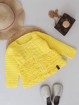 Woonie - Yellow Handmade Crochet Button Fly Kids Cardigan