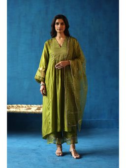 Begum Pret - Jamun Green Kurta & Pant with Dupatta (Set of 3)