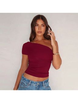 Miakee - Women Maroon One Shoulder Top