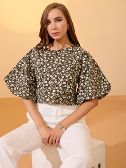 Globus - Women Dark Green Floral Print Top