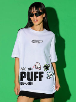 Bewakoof - Official Cartoon Network Merchandise Women White Graphic Printed Oversized T-shirt