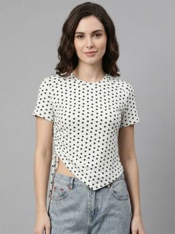 Odette - White Poly Cotton Printed Top