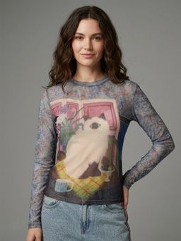 Odette - Multicolour Soft Net Printed Top