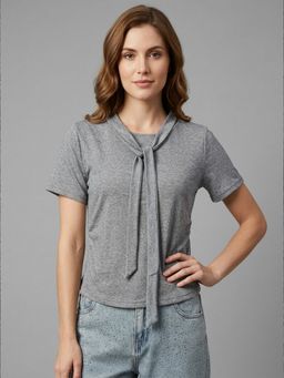 Odette - Grey Cotton Rib Solid Top