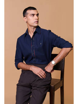 S&N by Shantnu Nikhil - Printed Placket Navy Blue Shirt