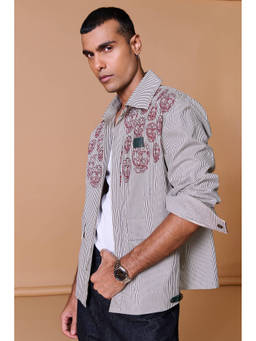 S&N by Shantnu Nikhil - Grey Skull Printed Striped Jacket