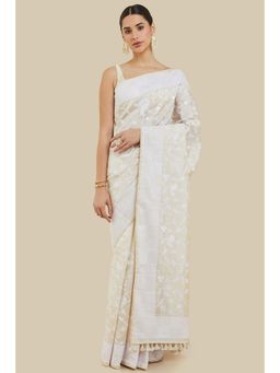 Soch - Women Off White Silk Embroidered Saree with Unstitched Blouse