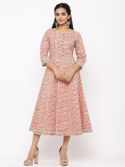 Maaesa - Women Printed Cotton Pink Dress