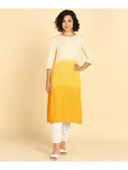 Maaesa - Women Embellished Viscose Rayon Yellow Kurta