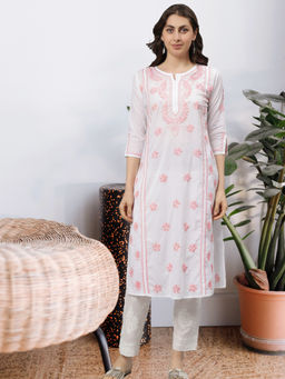 Seva Chikan - Hand Embroidered White Cotton Lucknowi Chikankari Kurta