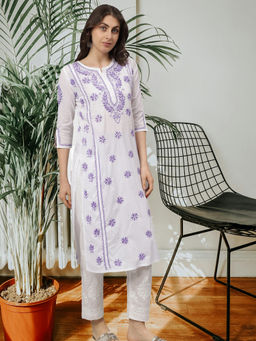 Seva Chikan - Hand Embroidered White Cotton Lucknowi Chikankari Kurta