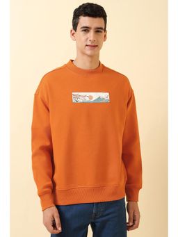 Allen Solly - Men Orange Crew Neck Full Sleeves Casual Sweatshirt