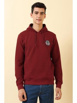 Allen Solly - Men Maroon Hooded Neck Full Sleeves Casual Hoodie