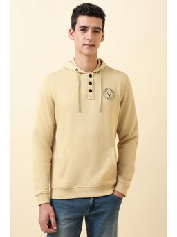 Allen Solly - Men Beige Hooded Neck Full Sleeves Casual Hoodie